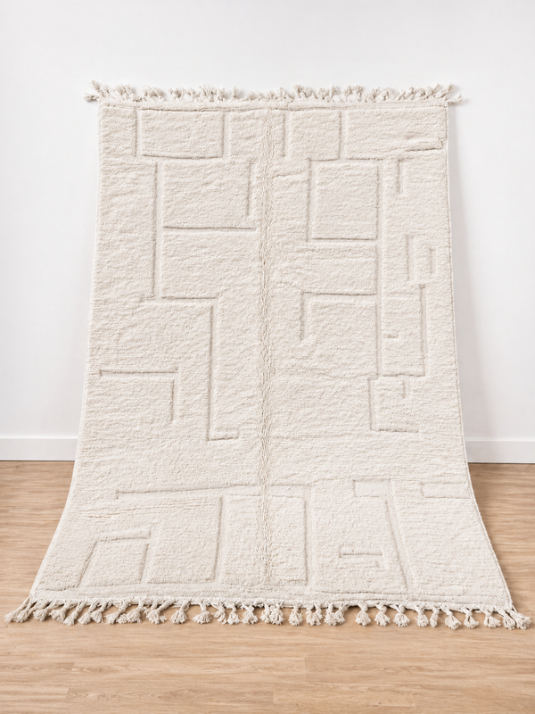 Handmade Moroccan Ivory Textured Wool Rug