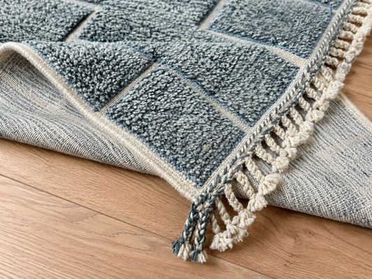 Alternate view of handmade slate blue geometric Moroccan wool rug