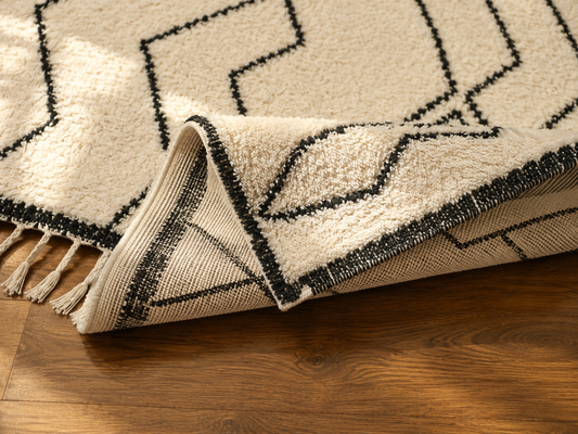 Alternate view of ivory and black Berber geometric Moroccan wool rug