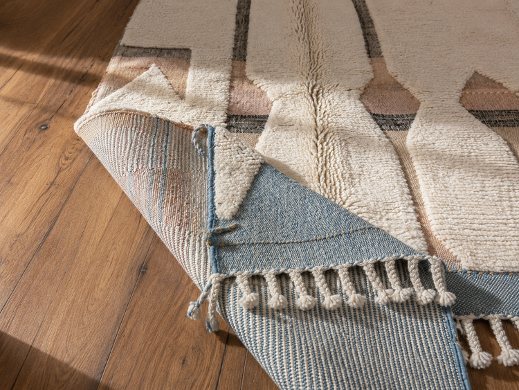 Modern Geometric Wool Rug – Ivory & Dusty Blue