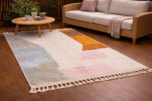 Modern Abstract Wool Rug – Ivory & Terracotta