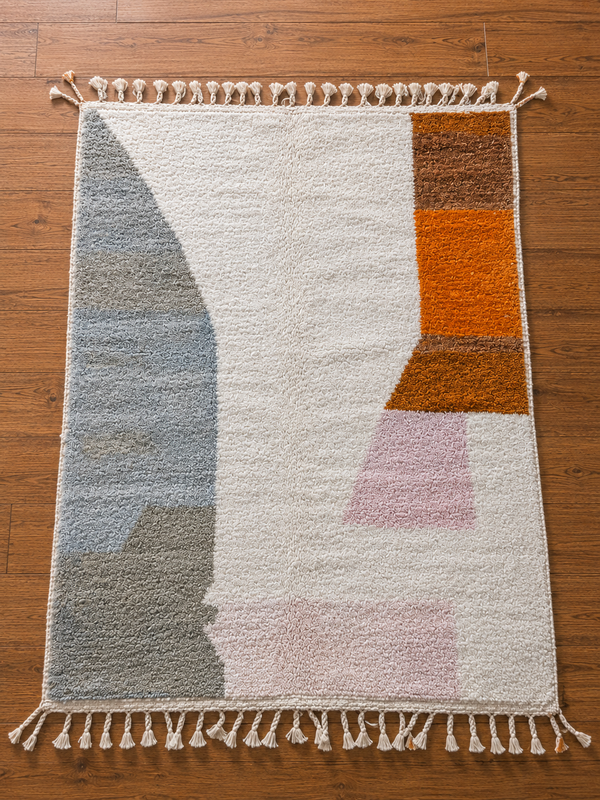 Modern Abstract Wool Rug – Ivory & Terracotta