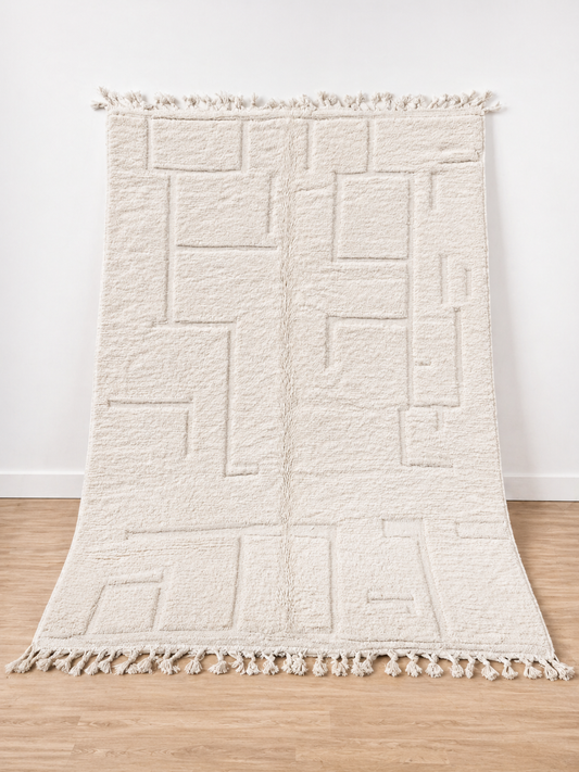 Handmade ivory textured Moroccan wool rug