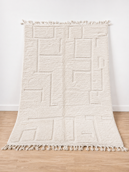 Handmade ivory textured Moroccan wool rug