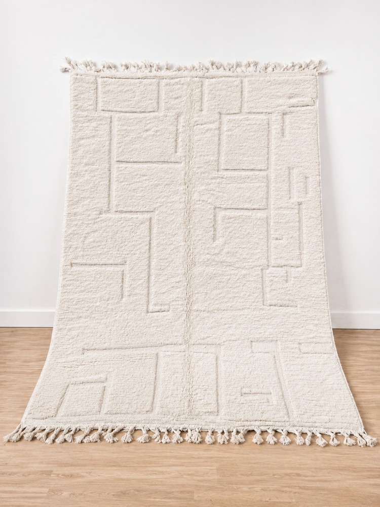 Handmade ivory textured Moroccan wool rug