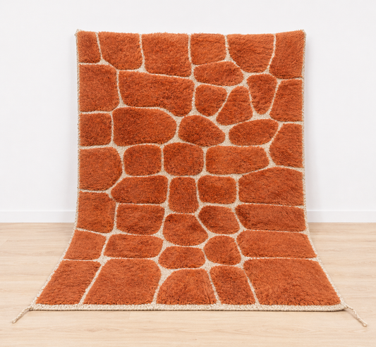 Handmade terracotta Moroccan wool rug
