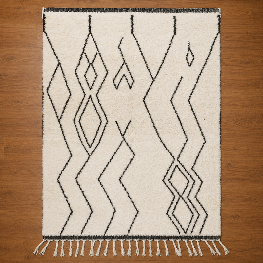 Ivory and black Berber geometric Moroccan wool rug