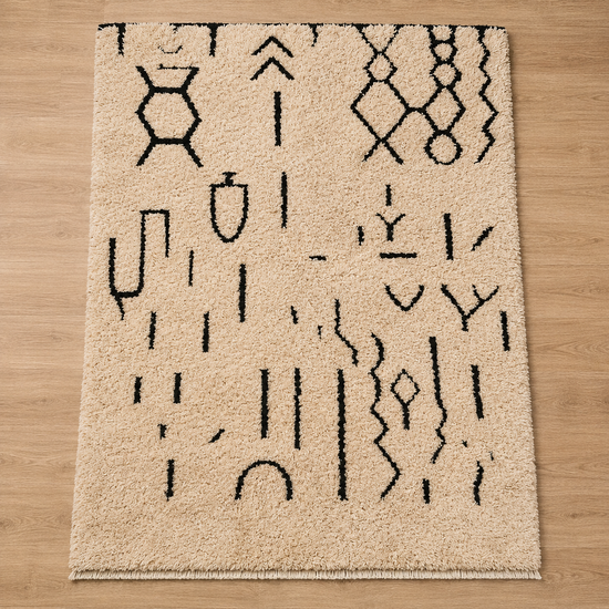 Handmade cream and black Moroccan wool rug