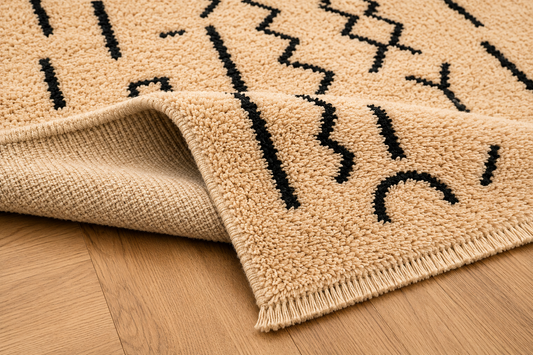 Alternate view of handmade cream and black Moroccan wool rug