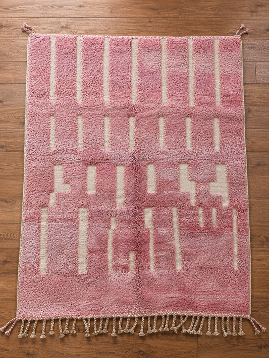 Handmade pink geometric Moroccan wool rug