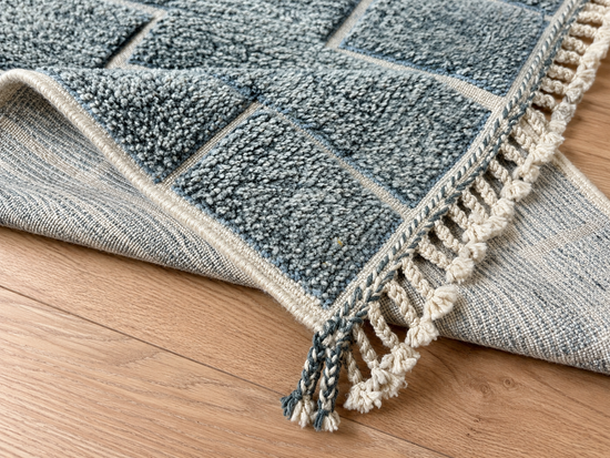 Alternate view of handmade slate blue geometric Moroccan wool rug