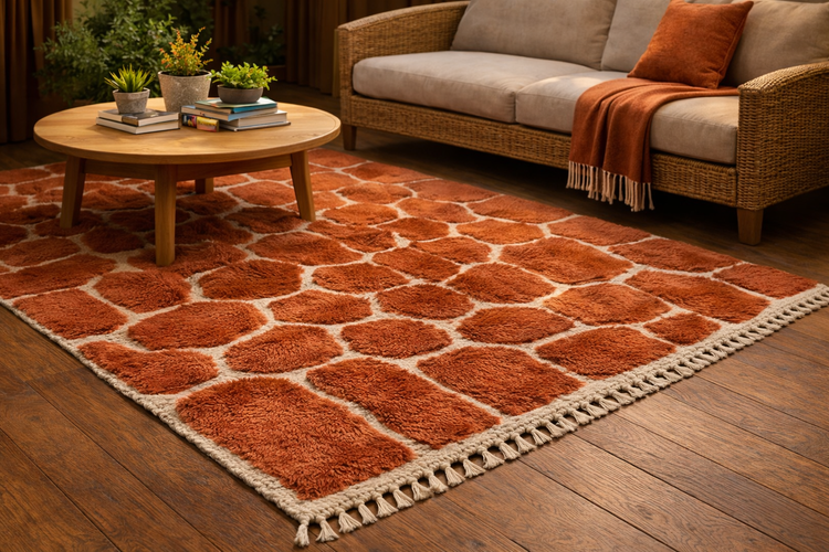Alternate view of handmade terracotta Moroccan wool rug