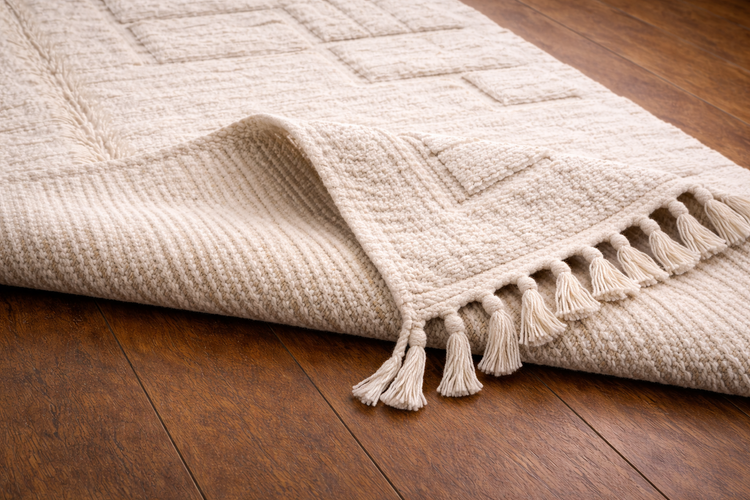 Alternate view of handmade ivory textured Moroccan wool rug
