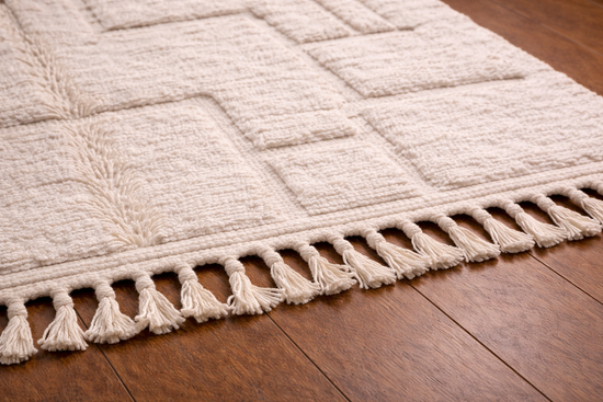 Additional view of handmade ivory textured Moroccan wool rug