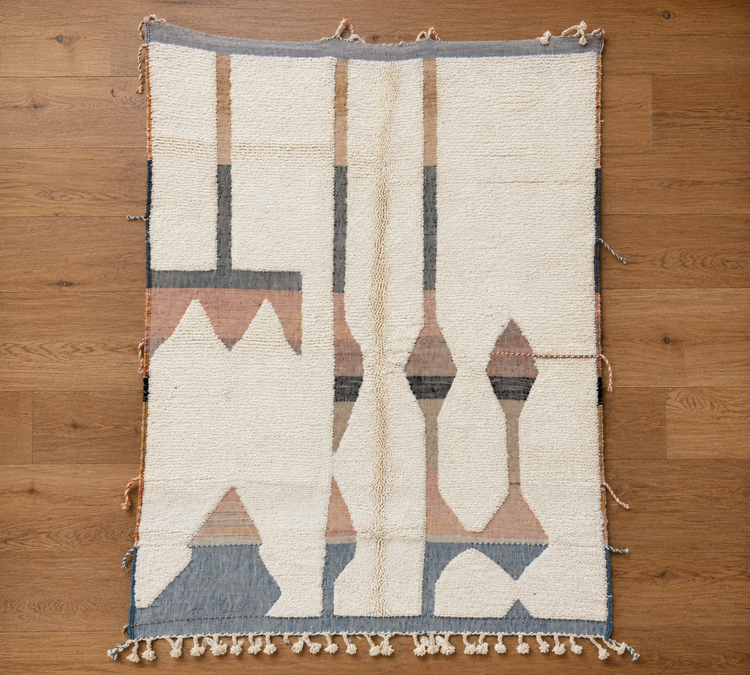 Modern Geometric Wool Rug – Ivory & Dusty Blue