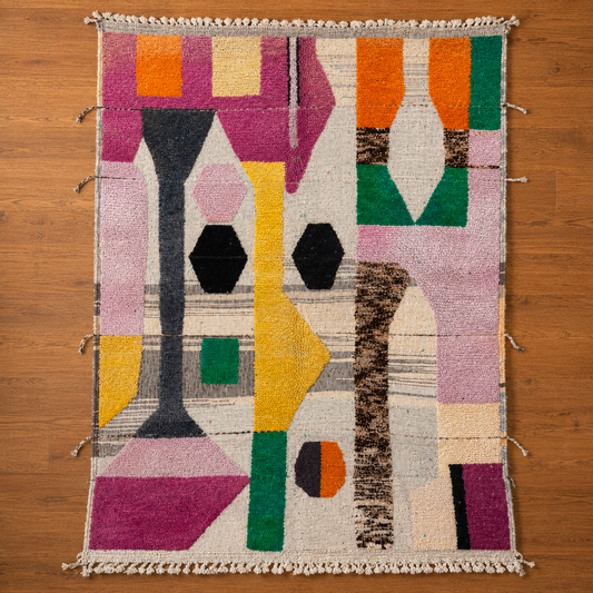 Colorful Abstract Wool Rug – Modern Geometric Statement Rug