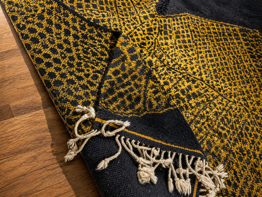 Black & Gold M'rirt Rug – Handmade Moroccan Wool Area Rug