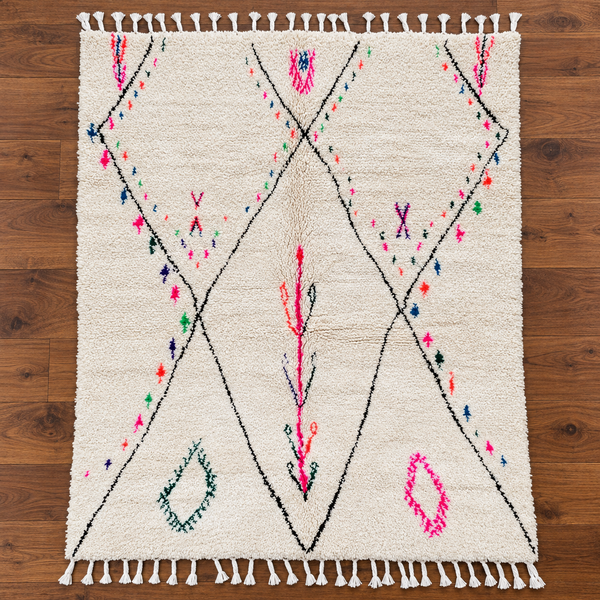 Handmade Moroccan Ivory & Pink Berber Wool Rug